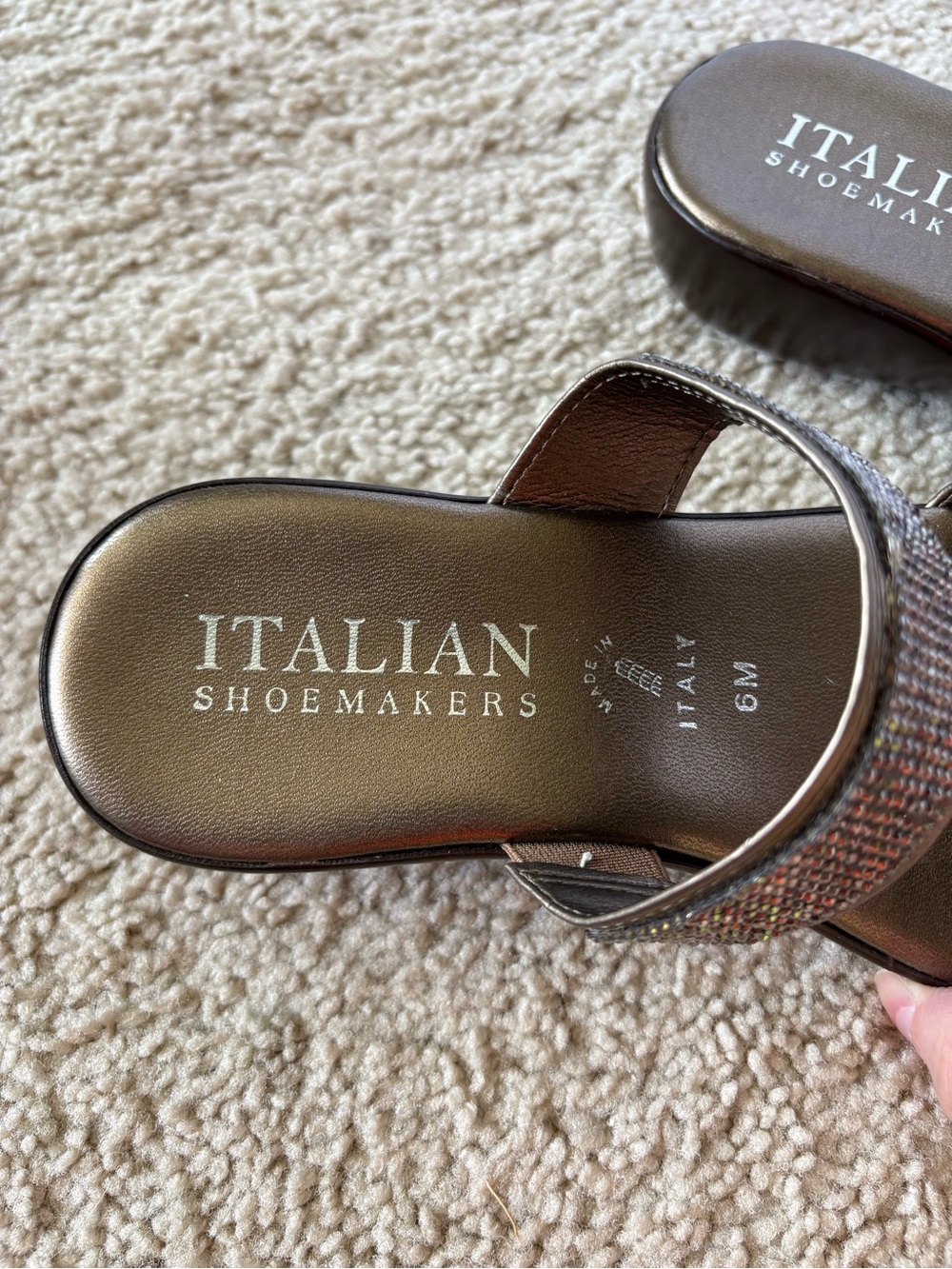 Italian Shoemakers Bronze Metallic Slide Sandals with Sparkle Straps Size 6 - Picture 5 of 8